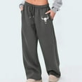 thumbnail image 2 of IWRICH Women's Straight Wide Leg Sweatpants Causal Drawstring High Waist Baggy Pants with Pockets Dark Gray L, 2 of 4