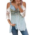 thumbnail image 1 of Elegante mujer casual cremallera cuello impresión blusa encaje manga corta camiseta verano Tops OAVQHLG3B Store  lin121212, 1 of 4