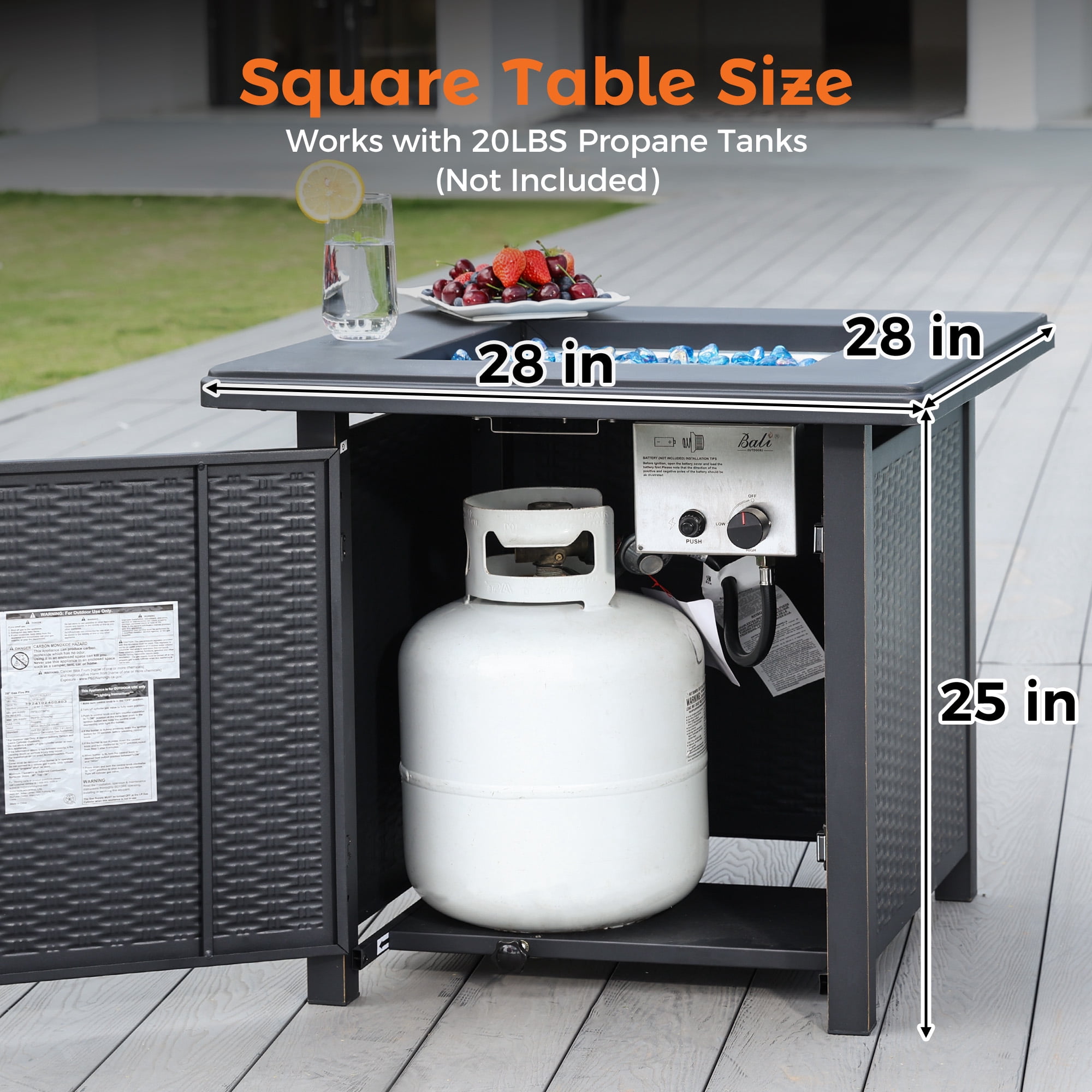 BALI OUTDOORS Propane Gas Fire Pit Table with Lid for Outside Backyard, Patio 50000 BTU 28 inch