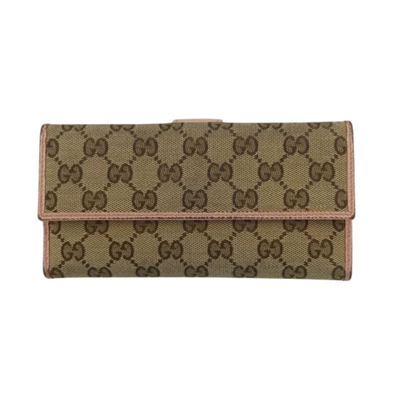 Pre-Owned GUCCI W Bifold Long Wallet 231841 Beige Pink GG Canvas and Leather Women's