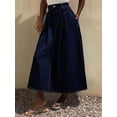 thumbnail image 4 of Womens Blue Denim Maxi Skirt With Pleated A-Line Flowing Style, 4 of 5