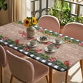 thumbnail image 3 of Grey Plaid Christmas Table Cloths for 5 Foot Rectangle Tables, Xmas Snowflake Botanical Poinsettia Wooden Patio Waterproof Elastic Fitted Tablecloths, Washable Rectangular Table Cover for Camping, 3 of 8