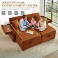 thumbnail image 4 of Muumblus Loveseat Sectional Sofa with 2 Storage Ottomans, Modular Cloud Couch with 2 Side Tables & USB, Plush Double Chaise Lounge Sofa Bed Indoor, Orange Corduroy, 4 of 12