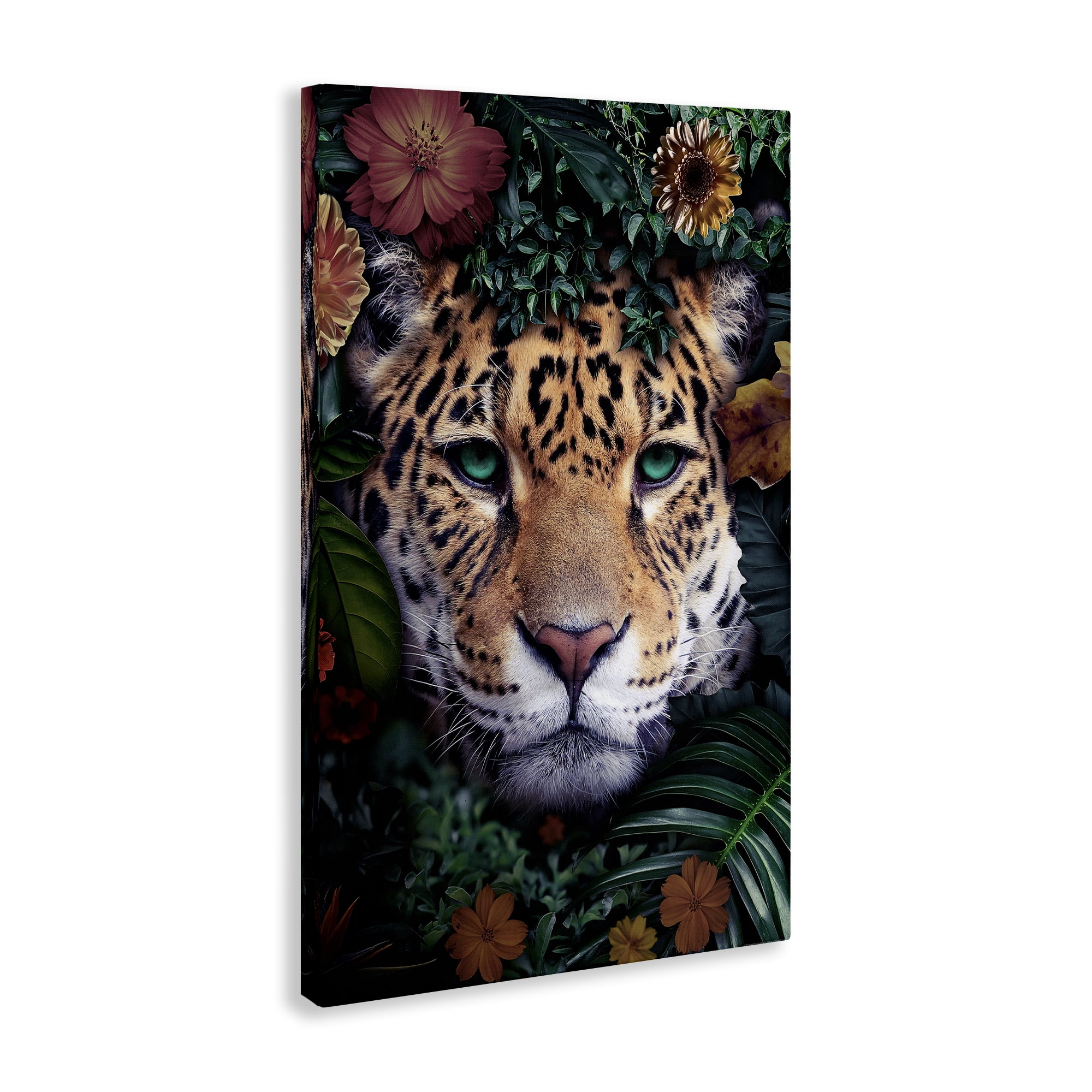 Stupell Industries Cheetah with Tropical Florals Animals Painting Wrapped Canvas Art Print Wall Art, 24 x 36
