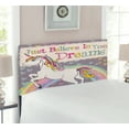 thumbnail image 2 of Feminine Headboard, Unicorn Believe in Your Dreams Words Illustration, Upholstered Decorative Metal Bed Headboard with Memory Foam, Twin Size, Beige Lilac, by Ambesonne, 2 of 4