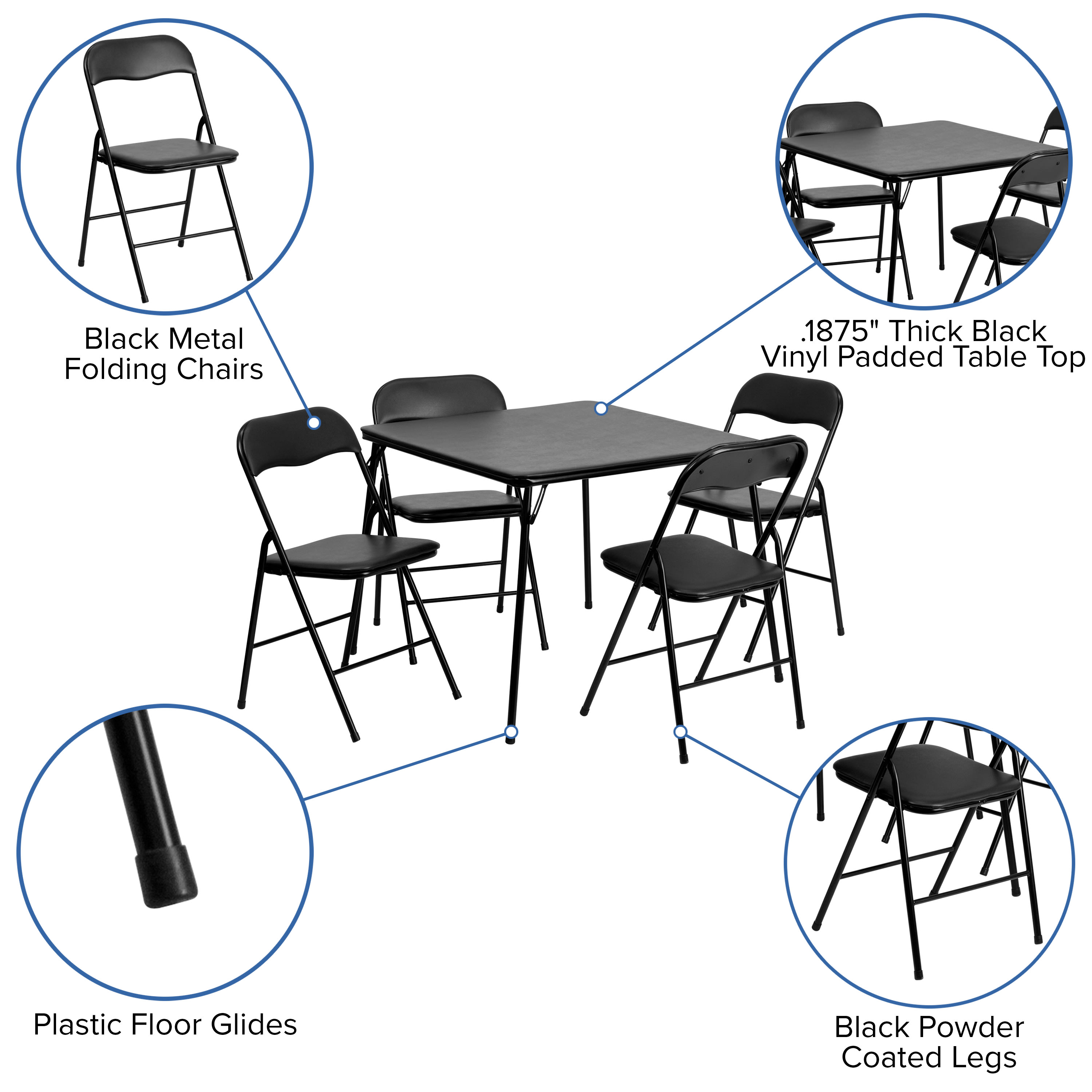 Emma + Oliver 5 Piece Black Folding Game Room Card Table and Chair Set