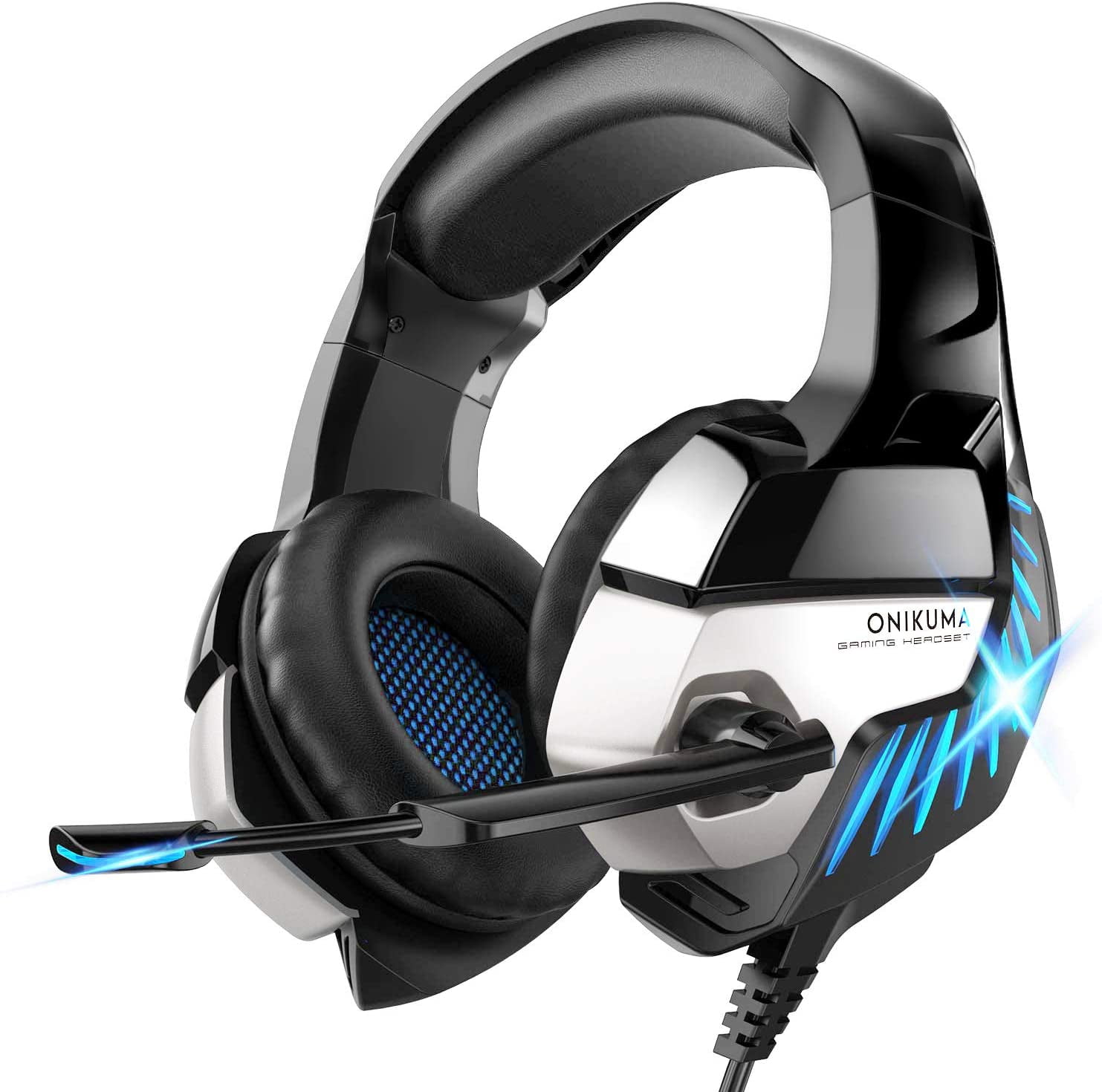 Gaming Headset for PS4, PS5, Xbox One, PC,Headphones with Microphone LED  Light for Nintendo Switch Playstation(Black&Blue)