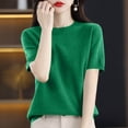 thumbnail image 5 of Lumtrix Short Sleeve Sweater for Women 2026 Spring Summer Crew Neck Eyelet Knit Shirts Loose Fit Lady Casual Blouse Tunics Dark Green 2XL, 5 of 6