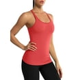 thumbnail image 5 of Attraco Women Solid Ribbed Workout Tank Tops Builting in Bra Tight Racerback Scoop Neck Sports Top, 5 of 6