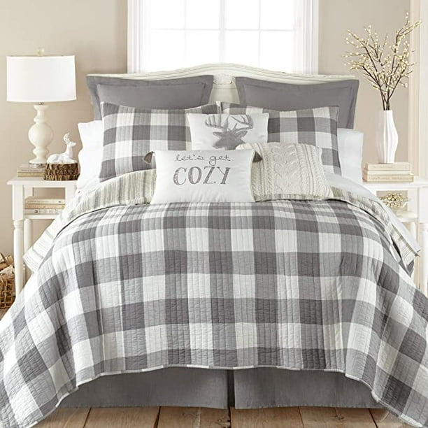 Levtex Home Camden Quilt Set Full Queen Quilt X 92 In Two Standard Pillow Shams 26 X In Buffalo Check In Grey And Cream Reversible Pattern Cotton Walmart Com Walmart Com