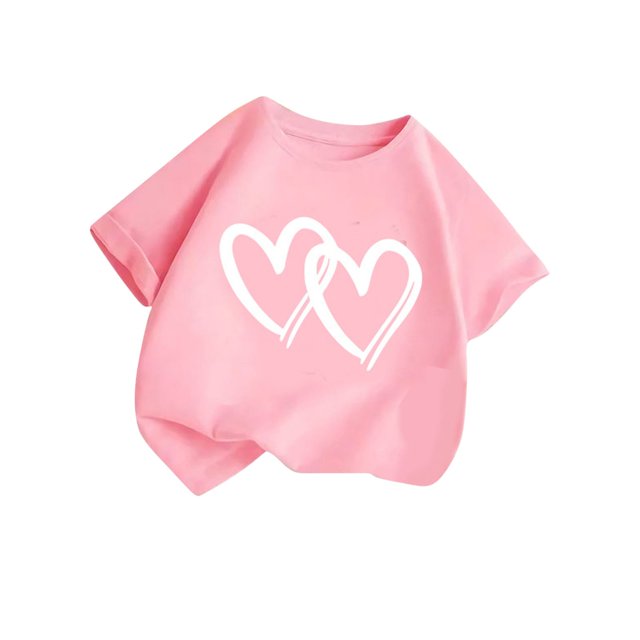 Plebaso T-Shirts à Imprimé Cœur pour Garçons et Filles, Col Rond, Manches Courtes Décontractées, Hauts Graphiques Mignons pour Enfants
