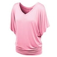 thumbnail image 2 of ZHOGXU Women Plus Size T Shirts Batwing Sleeve V Neck Solid Color Hem Pleated Loose Fashion Tee Top For Casual Daily Wear,Pink,S, 2 of 3