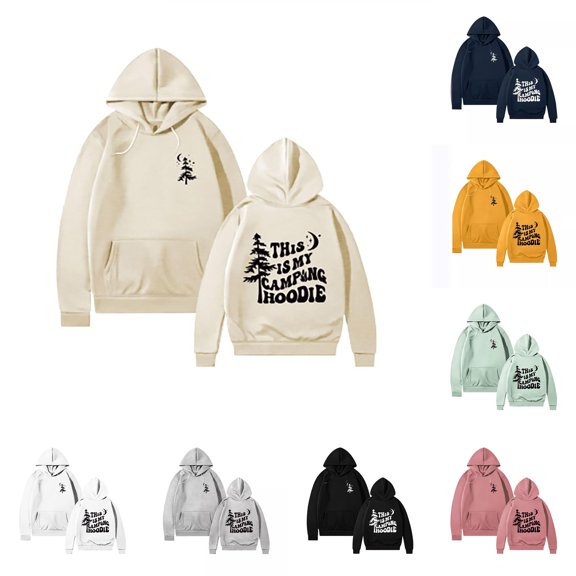 Afdoent Hoodies for Women Letter Print Hooded Sweatshirt Casual This is My Camping Hoodie Comfort Pullover Fall Fashion Clothes