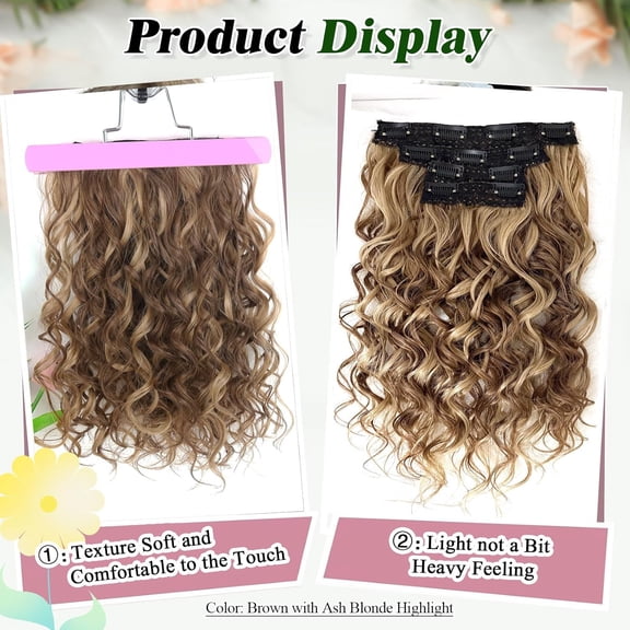 WEIF-Clip in Hair Extensions, 4PCS 12 inch Curly Hair Extensions Short Soft Natural Hairpiece Lace Weft Curly Wave Clip Ins Extensions Invisible for Women,Ash Brown with Blonde Highlights