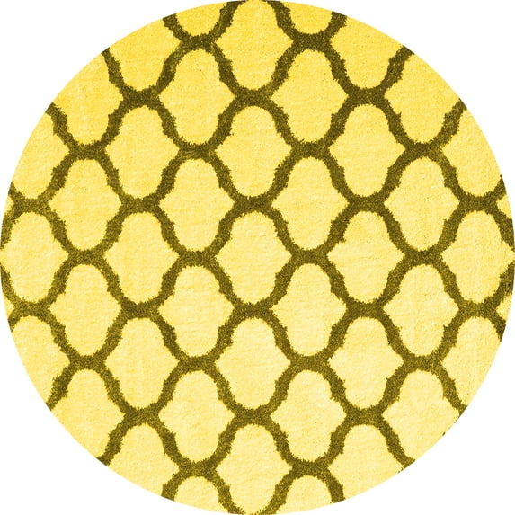 Ahgly Company Machine Washable Indoor Round Trellis Yellow Contemporary Area Rugs, 7' Round