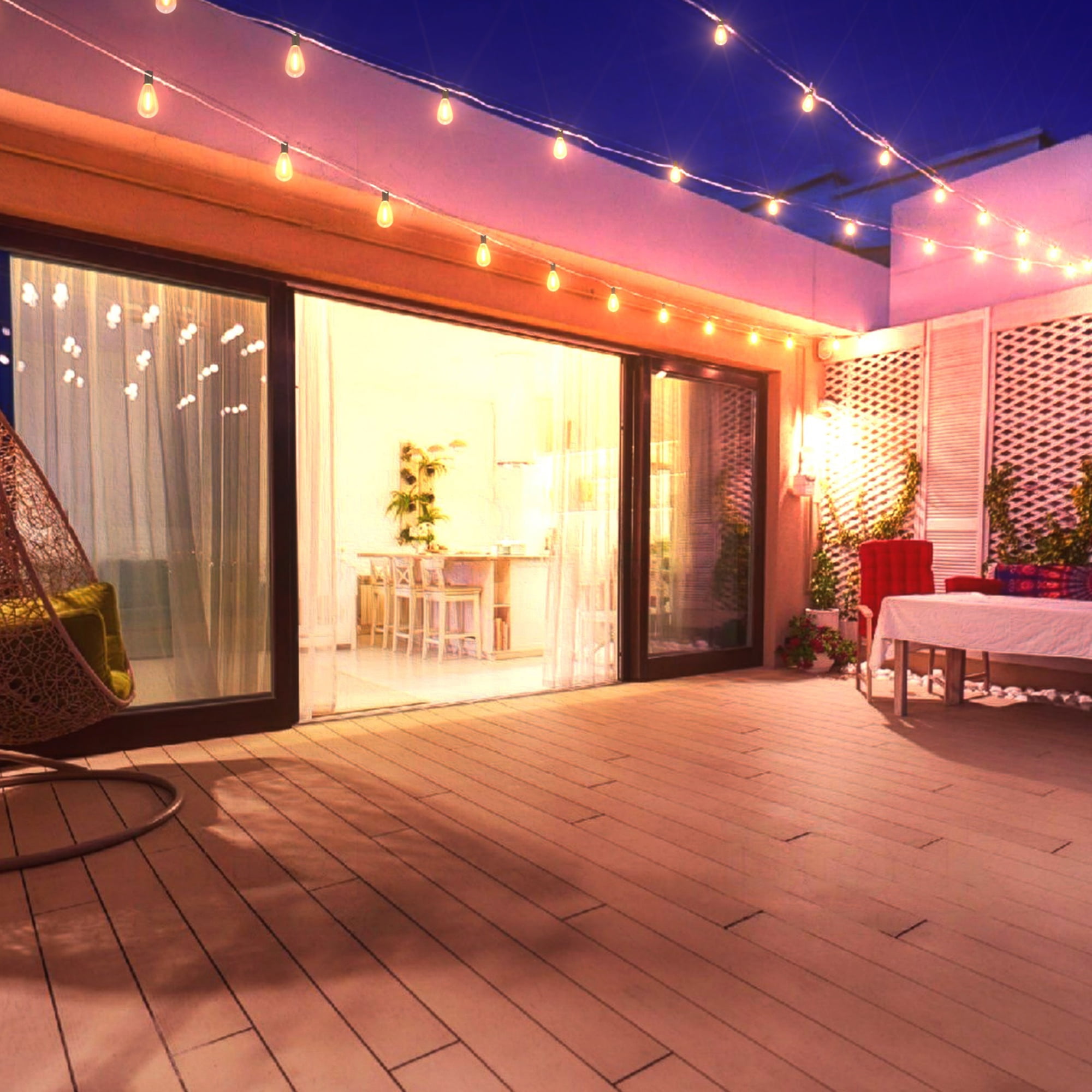 PHOPOLLO LED Outdoor String Lights S14 50ft, 25 Vintage Bulb Shatterproof, Waterproof, Connectable Hanging Lights for Yard, Patio, Deck, Garden.
