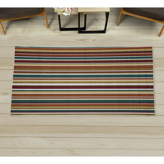 Pastel Decorative Rug, Vertically Striped Pattern Different Color Straight Lines Classic Old Fashioned, Quality Carpet for Bedroom Dorm and Living Room, 6 Sizes, Pale Brown, by Ambesonne