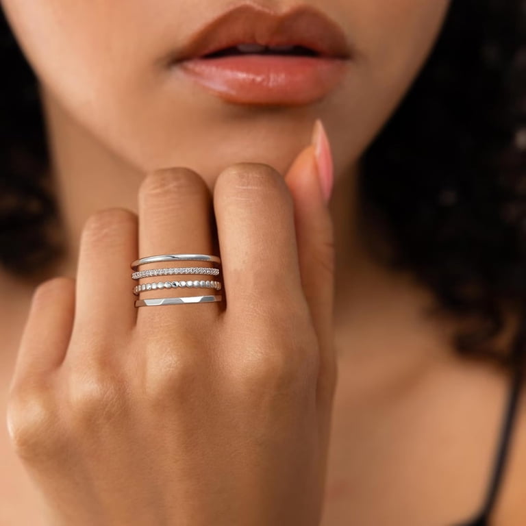 Gold Silver Stackable Rings for Women Non Tarnish 1.3mm Thin