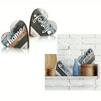 Rustic Home Decor Wooden Hearts - 2 Pcs Farmhouse Table Centerpieces for Living Room, Small Love Sign Decor for Dining Room Shelf, Perfect Housewarming Gifts