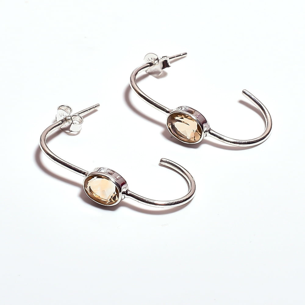 Citrine Hoop Earring 925 Sterling Silver Hoops Silver Hoop Earring For Women