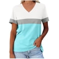 thumbnail image 1 of Yuyuzo T-Shirts pour Femmes Manches Courtes Décontractés Col en V Tops d'Été Color Block Tees Amples, 1 of 4