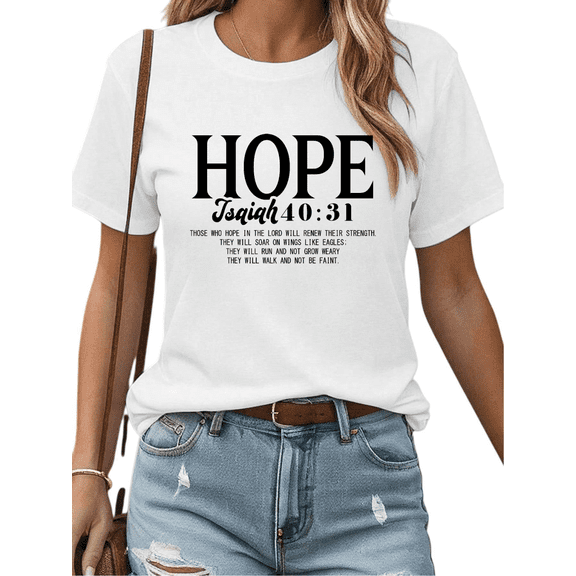 Women's Isaiah 40:31 "Hope" Graphic Breathable T Shirt Casual Comfortable Short Sleeve Round Neck White S-5XL