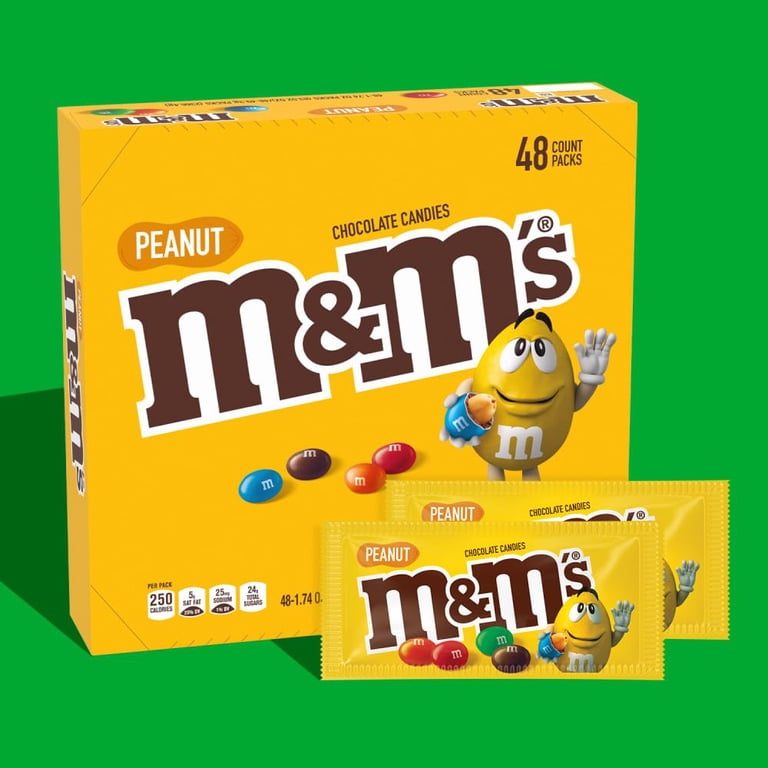 M&M'S Full Size Peanut Milk Chocolate Candy Bulk Pack, 1.74 oz, 48
