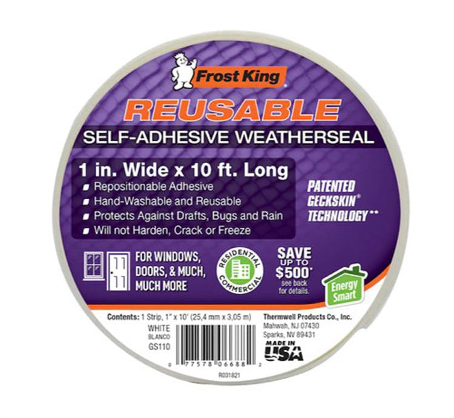 Frost King® GS110 Grip Seal Self-Adhesive Rubber Weather Stripping Tape, 1" W x 10' L, White
