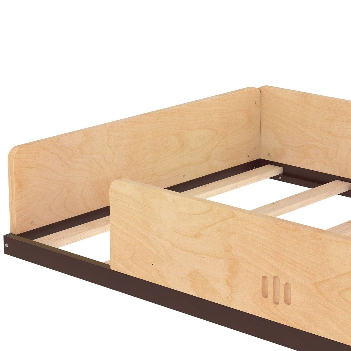 Twin Size Floor Bed with Interesting Car-shape Design,  Car Floor Bed with Storage Drawers, Window, and Desk, Childlike Design, Natural