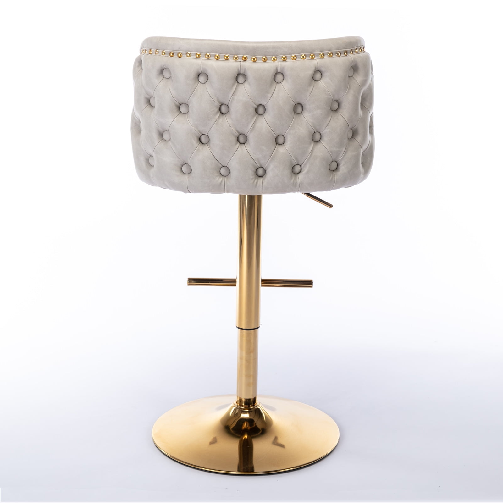 Set of 2 Beige Adjustable Height Swivel Bar Stools, Modern Full Tufted Back PU Leather Upholstered Counter Bar Chairs for Kitchen Island Home Pub