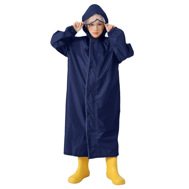 Kids Raincoat with Detachable Hood and Matching Backpack for School Children Outdoor Weather