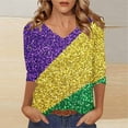 thumbnail image 5 of Mujeres Tres Cuartos de Manga Tops Navidad Impreso Suelto Casual V Cuello Camiseta Suéter Top para la Fiesta Casual, 5 of 5