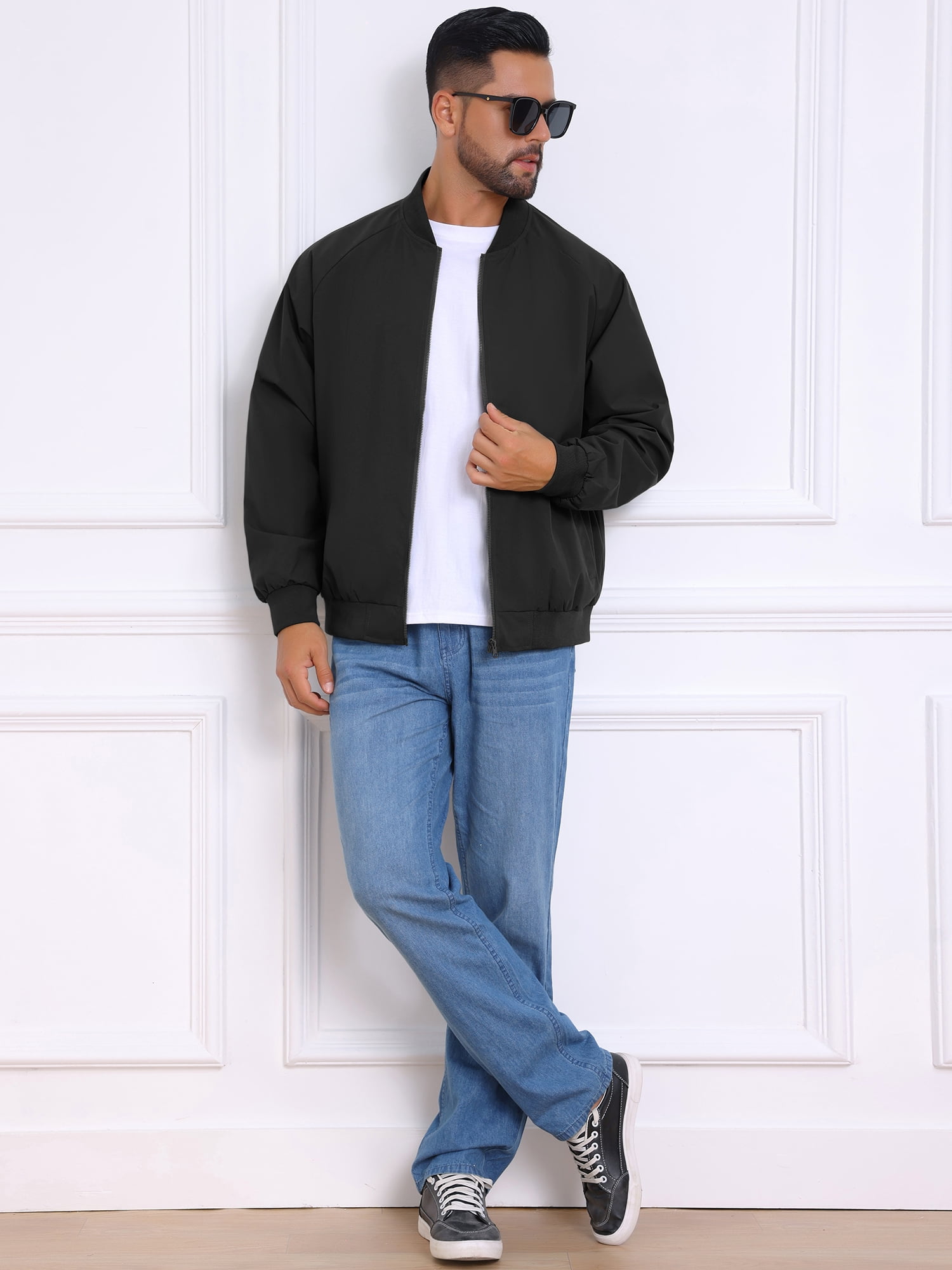 DARING DIVA Casual Stylish Lightweight Full Zip Up Bomber Jacket M Black