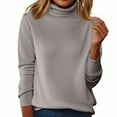 thumbnail image 2 of HLKJKLS Winter Clothing For Women Turtleneck Long Sleeve Knitted Pullover Wool Blend Warm Cozy Fall Winter Top Gray S-3Xl, 2 of 5