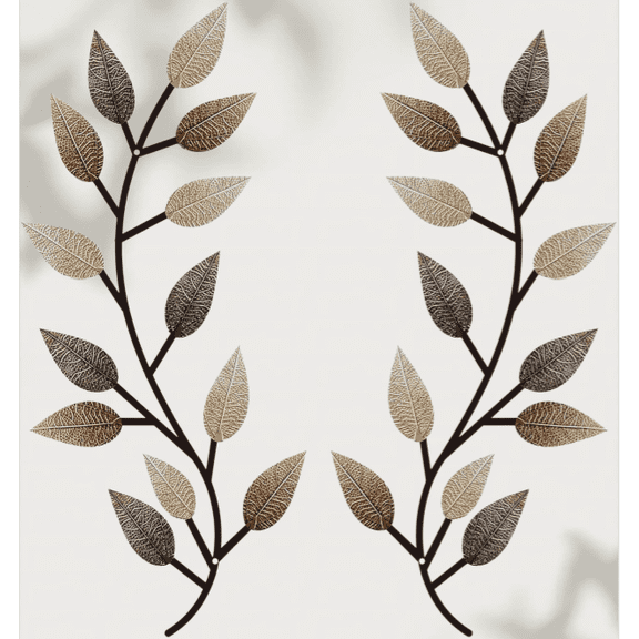 2 Pack Metal Tree Leaf Wall Art, Vine Olive Branch Leaf Decor, Metal Hanging Wall Sculpture for Living Room Hallway Home Outdoor Decoration