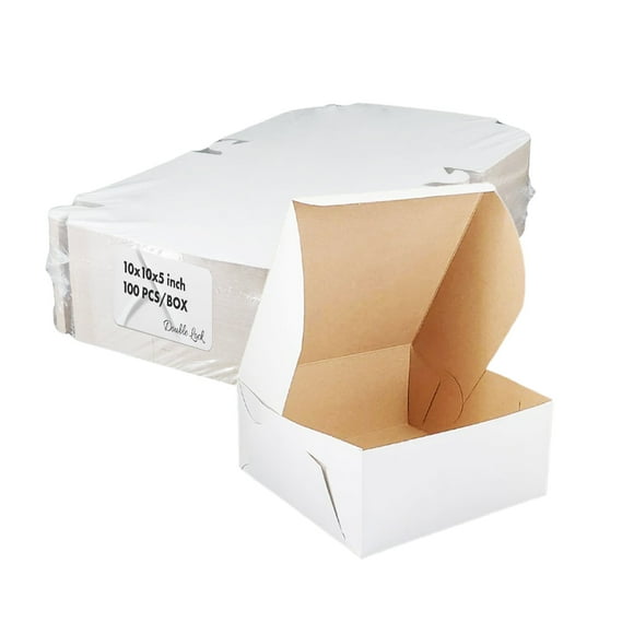 EB - White Cake Boxes - 10x10x5 - Pack of 100 - Elegant Packaging for Your Delicious Cakes (100ct)