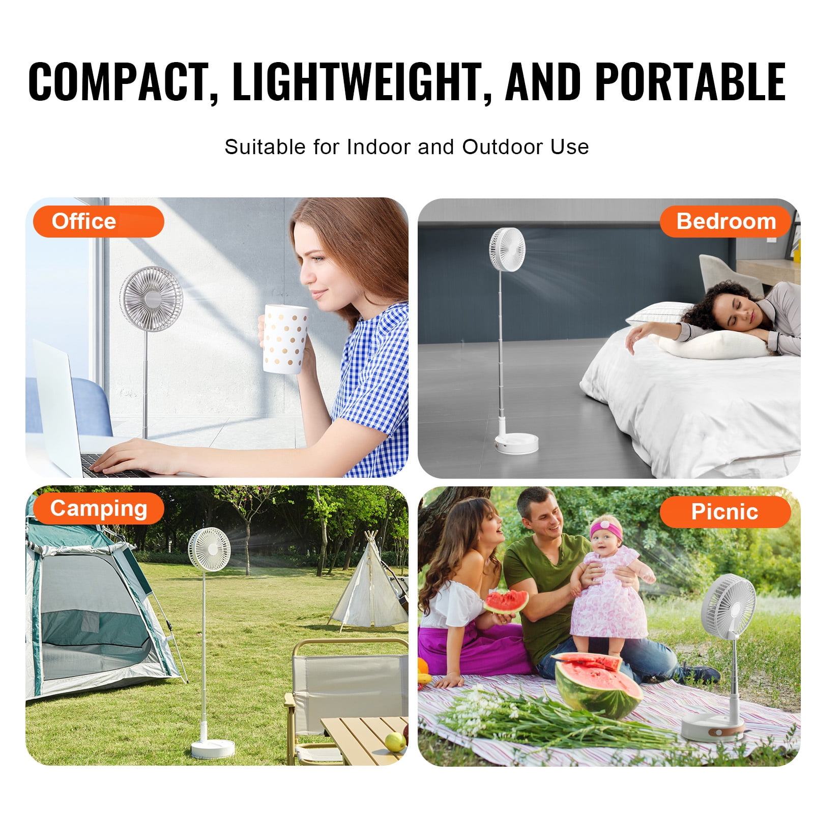 KFFKFF 3 in 1 Foldable Pedestal Fan, 7200mAh Rechargeable Portable Telescopic Fan, Foldable Oscillating Standing Fan with Remote Control Quiet Timer Fan for Home Kitchen Outdoor Camping