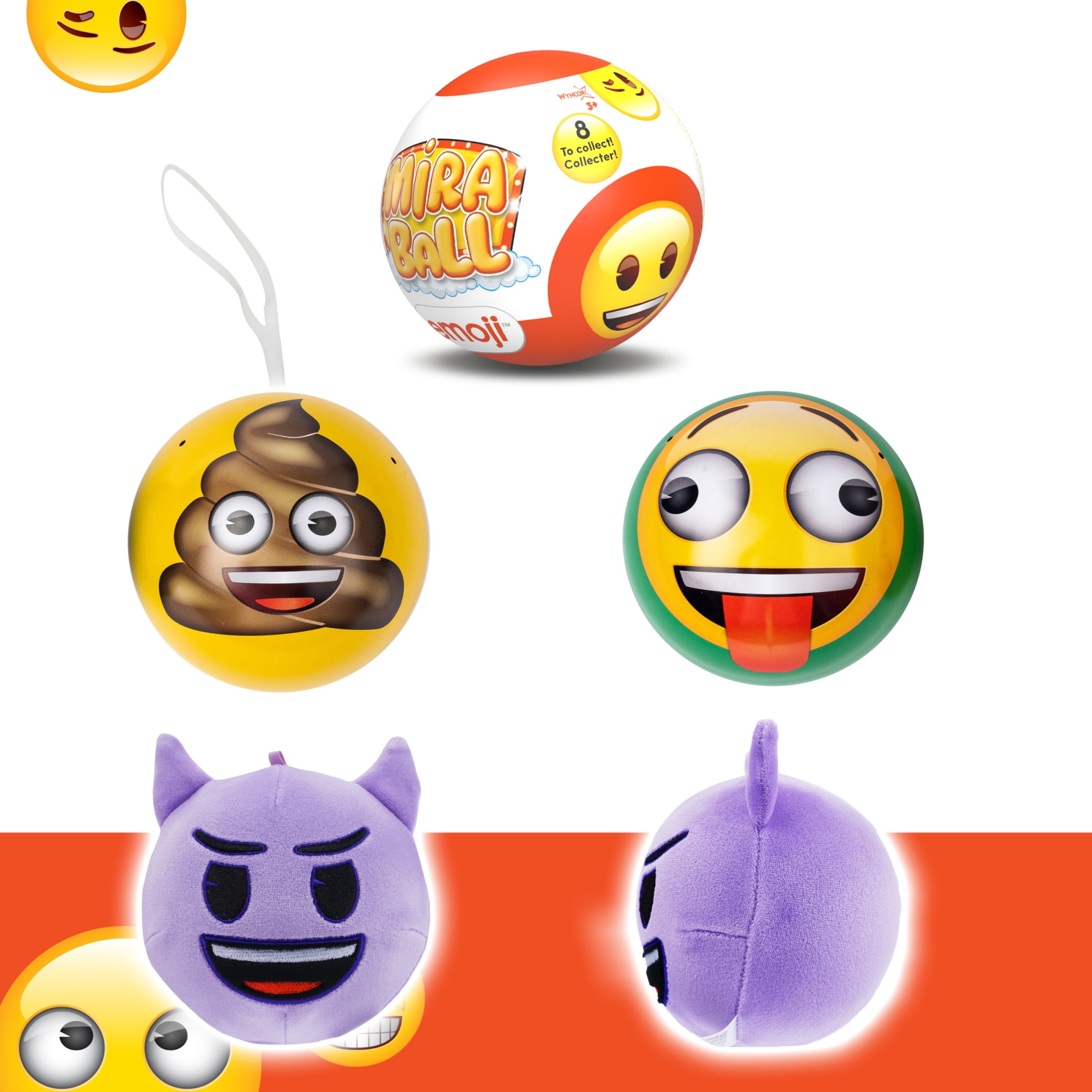 Emoji Plush MiraBall Mystery Ball with Stickers & Fidget Toys - Plushies Blind Box Cute Figures, Stuffed Animal Collectible Toys, Gifts, Prizes for Kids, Ages 3+ (4-Pack)