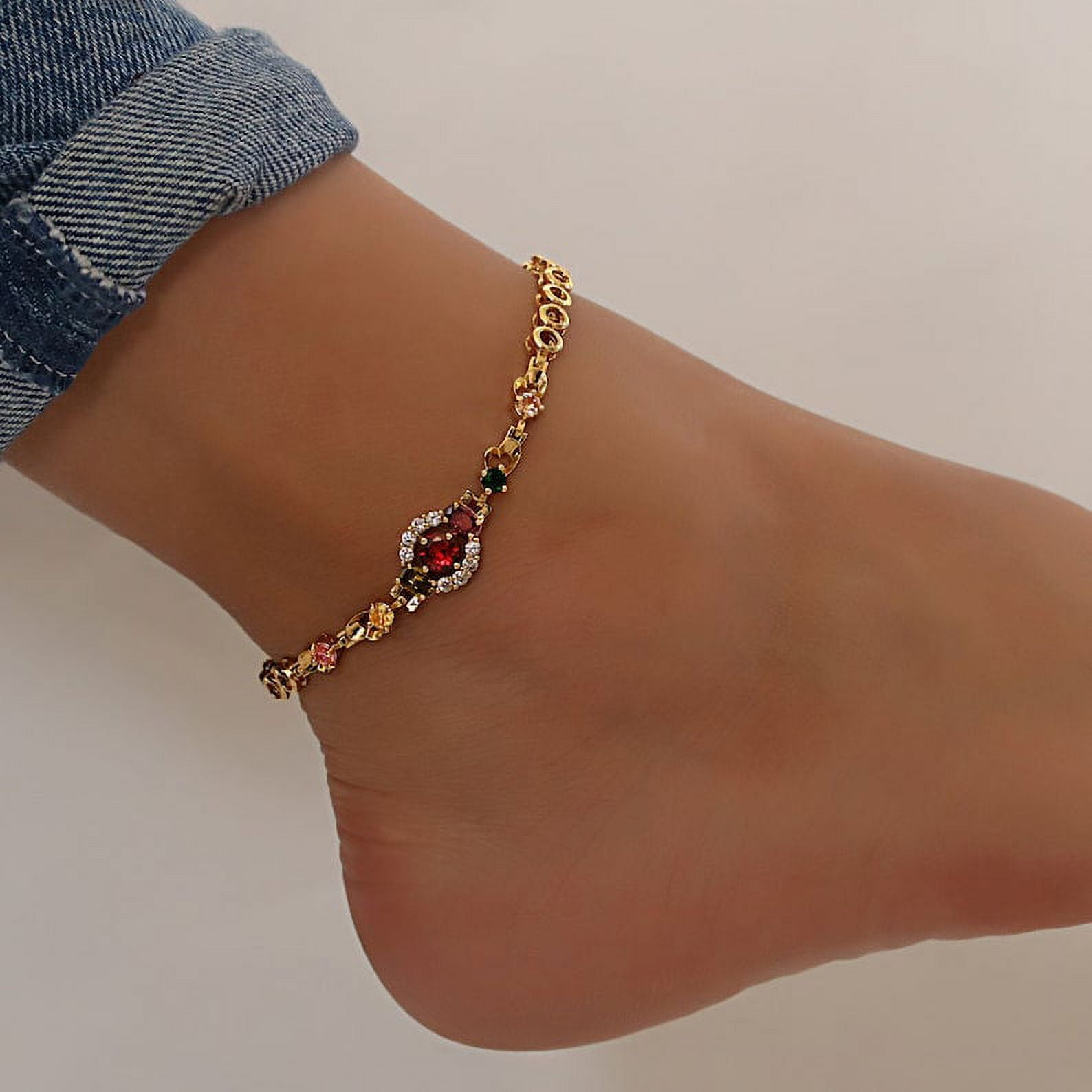 Kaash Customs 14k Gold Plated Anklet Bracelet with Adjustable Size For Women's Crown Anklet Gif For Her Fashion Jewelry Holiday Gifts