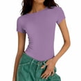 thumbnail image 4 of FUYUDY Women Tshirts Casual Ribbed Knit Slim Fit Short Sleeve T-Shirt Basic Solid Color Crew Neck Tee Tops For Daily Wear Relaxed Fit Female Dailywear, 4 of 7
