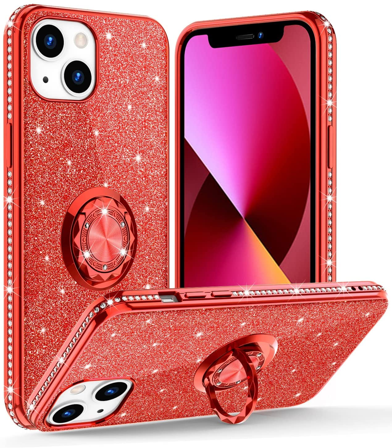 Gold OCYCLONE Compatible with iPhone 13 Case Glitter Diamond Cover with Ring Stand Cute Protective Phone Case for Women Girls Compatible with iPhone 13 6.1 inch 2021 