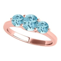 Mauli Jewels Rings for Women 2.15 Carat Three Stone Aquamarine Ring 4-prong 10k Rose Gold
