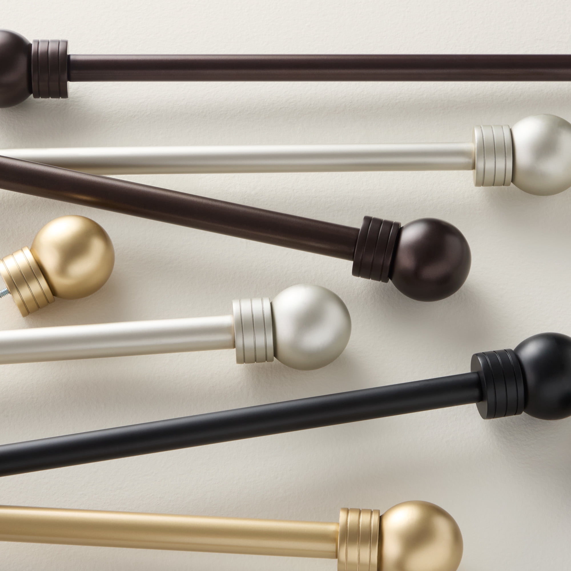 TOWN & COUNTRY BASICS Modern Sphere Single Indoor Curtain Rod and Finial Set, Easy Install Wall Mount, Matte Black, Adjustable 36”-72”