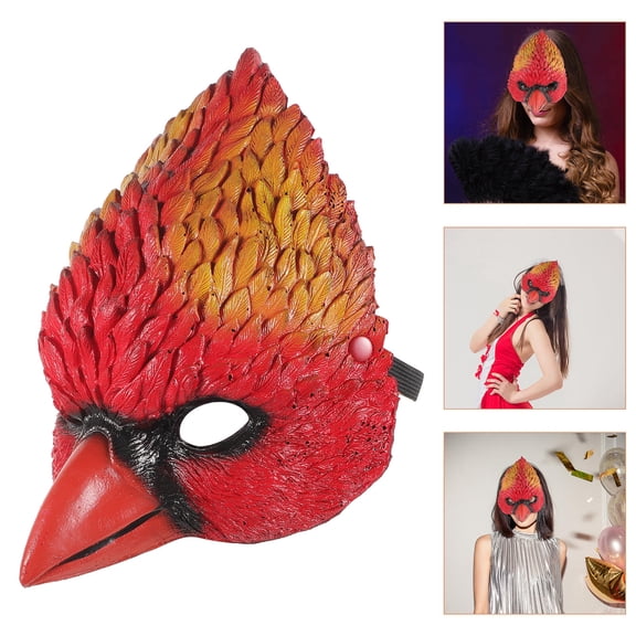 USHOBE Red Bird Head Mask for Party Use Lifelike PU Masquerade Costume Accessory 7 5 inch