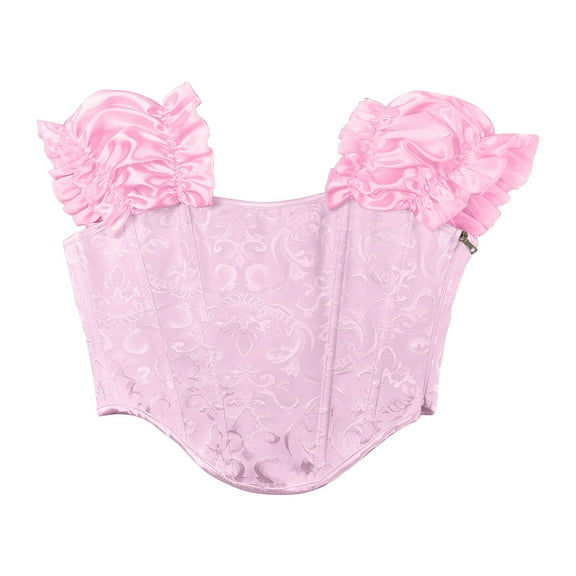 BLTIBY Women Bustier Corset Court Vintage Body Shaper Sleeveless One Shoulder Vest Tops Medieval Renaissance Gothic Waist Cincher Pink L