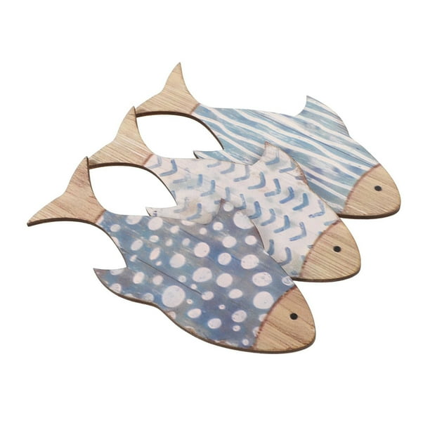 3pcs Escuela de peces de madera de la pared con temas de playa para el azul