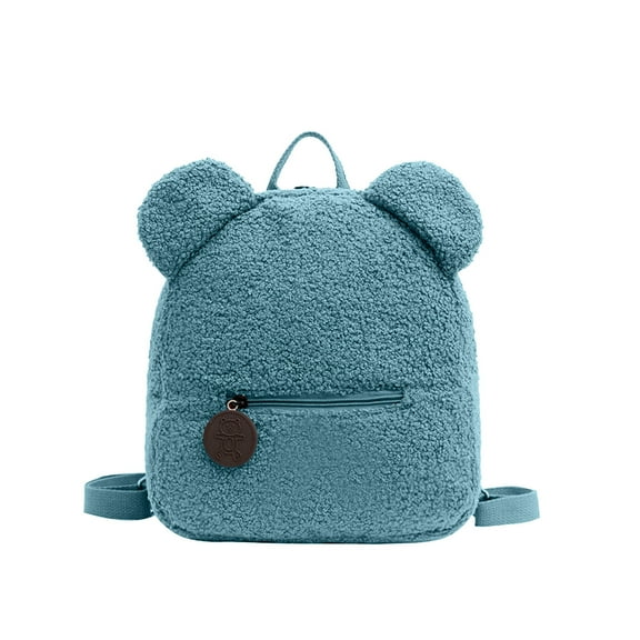 Xfvqtps Unisex Plush Backpack Cute Mini Kawaii Bear Ears Lamb Wool Adjustable Strap Lightweight Portable Bag Blue