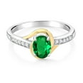 thumbnail image 2 of Gem Stone King 10K Yellow Gold and 925 Sterling Silver Green Nano Emerald and White Lab Grown Diamond Engagement Ring for Women (0.68 Cttw, Available in Size 5, 6, 7, 8, 9), 2 of 4