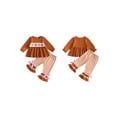 thumbnail image 2 of Loicainy Baby Toddler Girl Halloween Outfits 6 12 18 24 Months 2T 3T 4T Pumpkin Bow Embroidery Long Sleeve Round Neck Tops + Elastic Waist Plaid Flare Pants 2 Pcs Clothes Set, 2 of 9