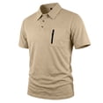 thumbnail image 5 of LEKWK Golf Shirt for Men Short Sleeve Collared Shirt with Zipper Chest Pocket Casual Textured Knit Lightweight Breathable Summer Activewear Khaki XXL, 5 of 6